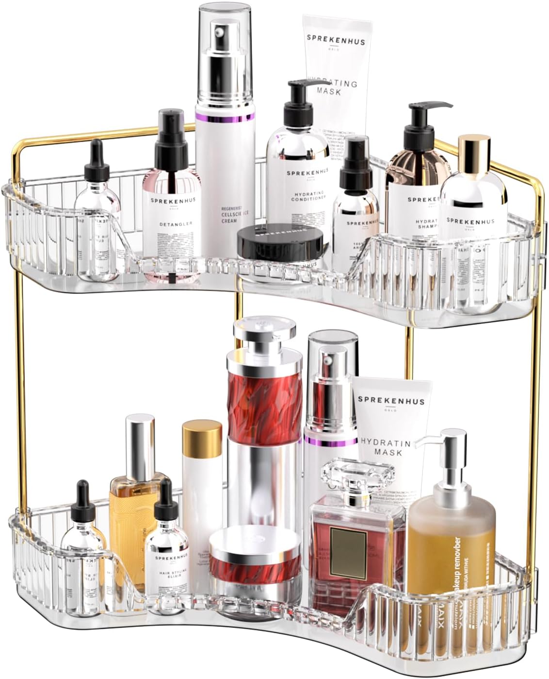 Luxury Skincare Tray - Двухуровневая прозрачная полка-органайзер для ванной комнаты,